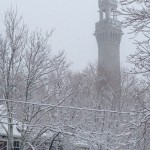 Provincetown's Pilgrim Monument during a peaceful snowfall in March, 2015.