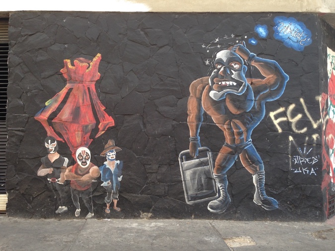 Street Graffiti of Mexican lucha libre wrestlers in Guadalajara